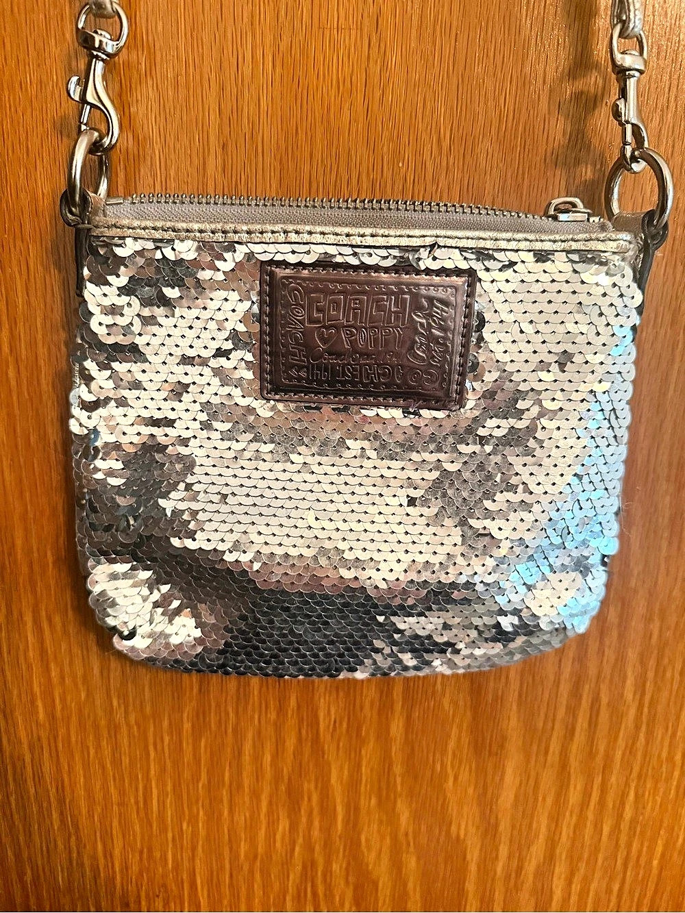 Rare Vintage Coach Poppy Silver Sequin Pouch Crossbody Bag